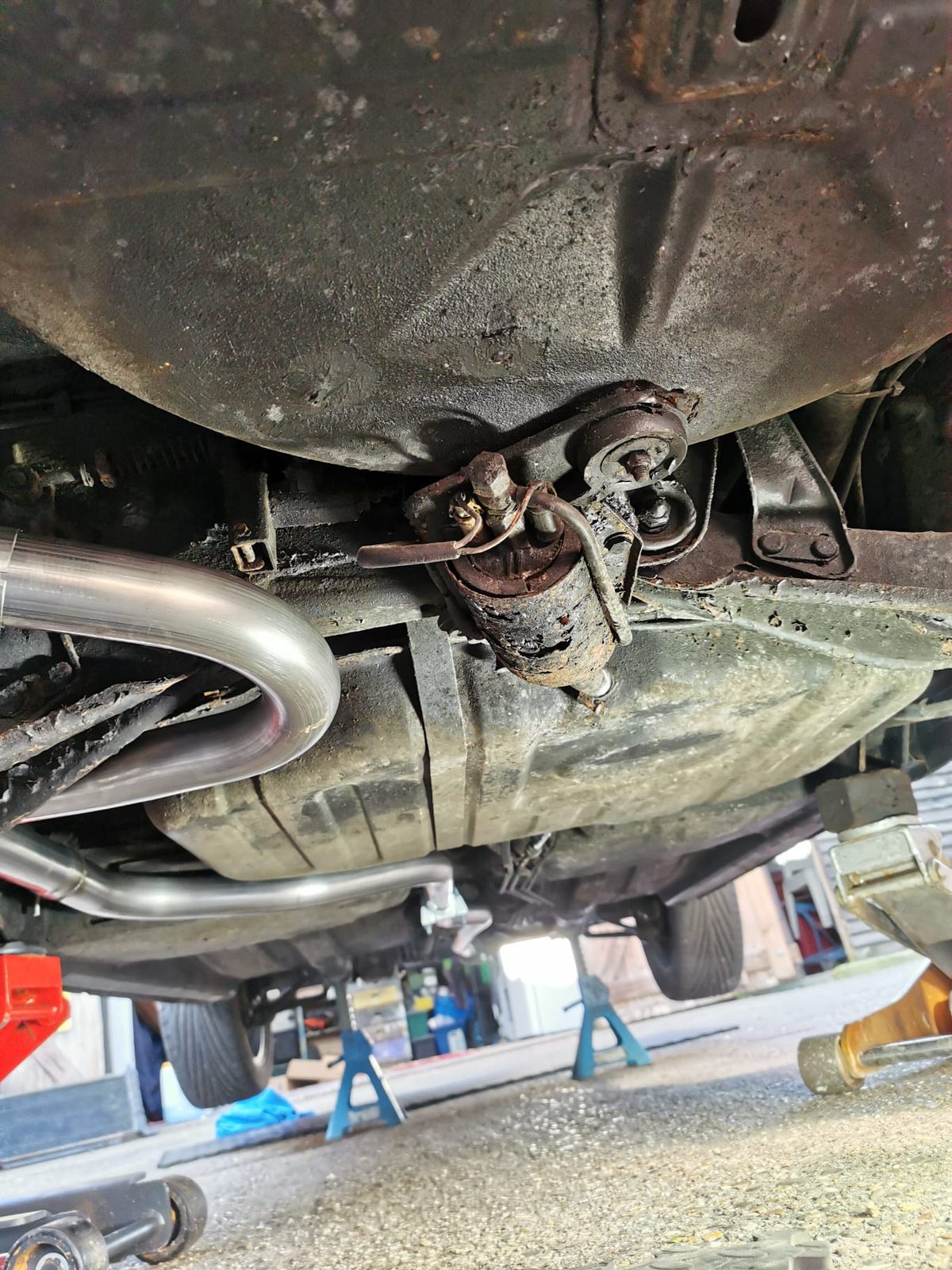 Underside of the Escort showing a stainless steel exhaust